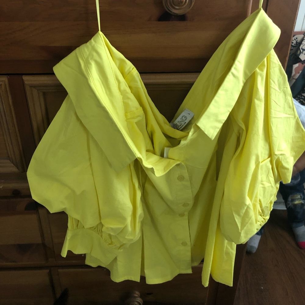 Yellow off the shoulder shirt